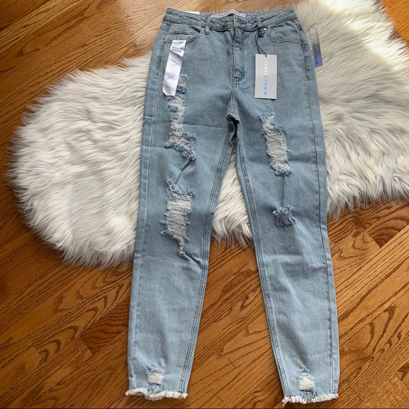 Tinseltown Distressed The Mom High Rise Jeans Denim size 9 - Picture 4 of 9